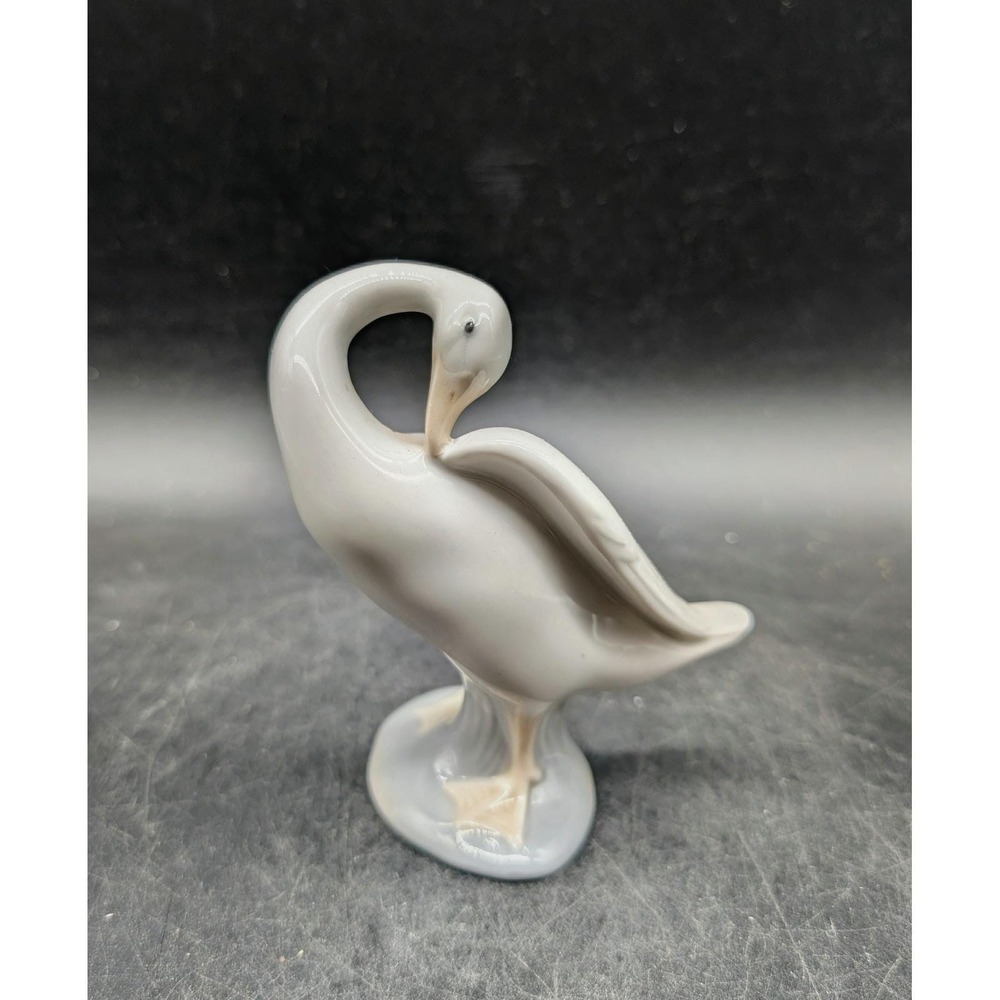 Lladro Porcelain Swan Figurine Preening Bird West Germany Vintage Grey White 3"
